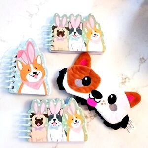 4 pc Easter bundle 3 notepads & sleep mask Dogs in bunny ears Corgi bulldog pug